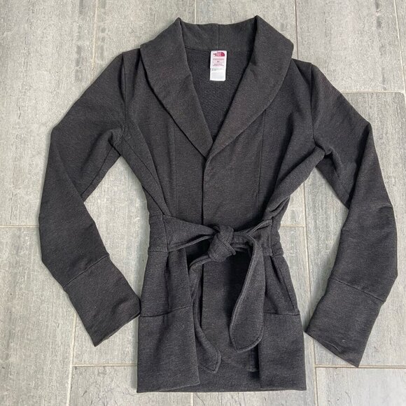 The North Face Sweater Shawl Collar Wrap Belted Cardigan Sweatshirt Grey Small - Picture 1 of 12